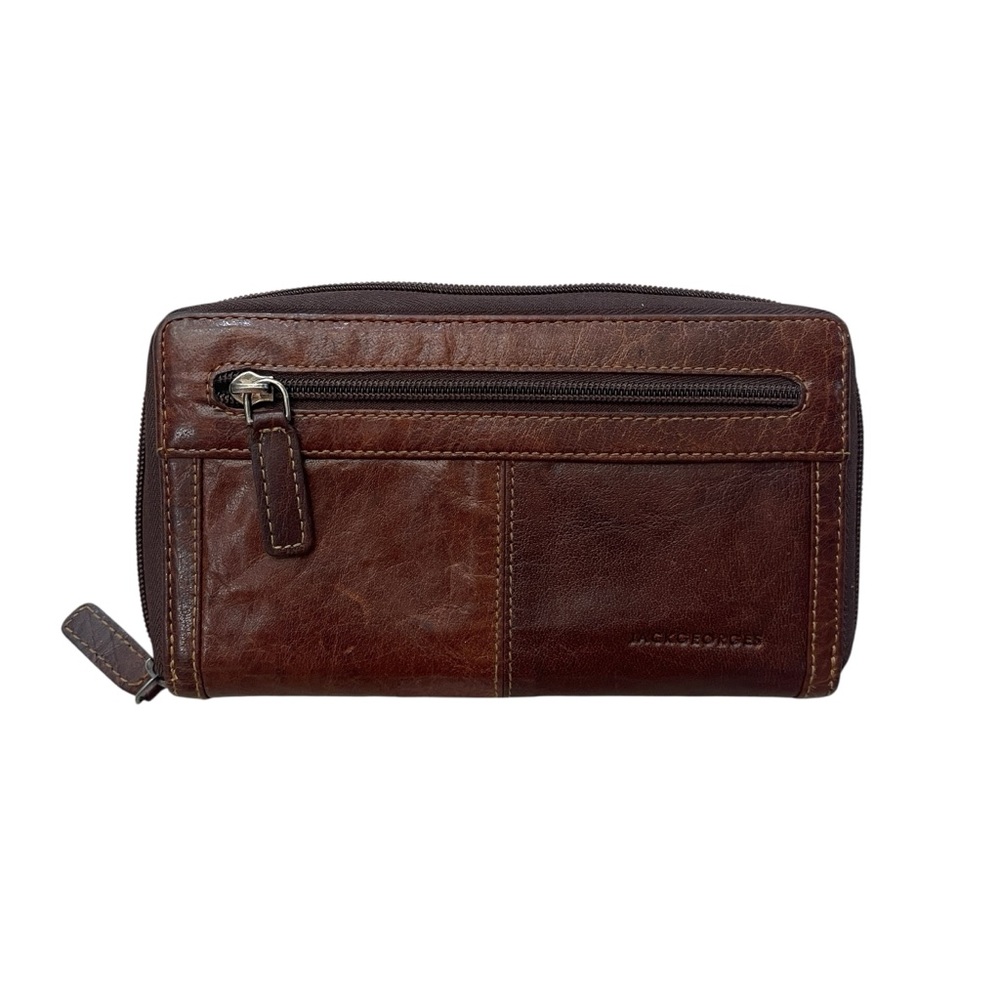 Jack Georges Voyager Collection Brown Leather Zip Around Long Wallet